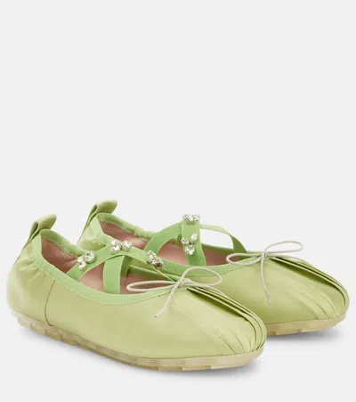Simone Rocha Grip Embellished Satin Ballet Flats In Green