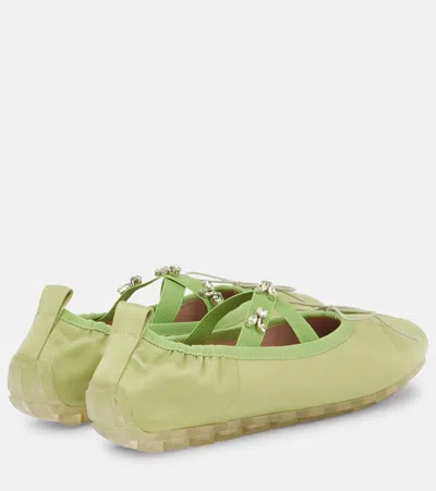 Simone Rocha Grip Embellished Satin Ballet Flats In Green