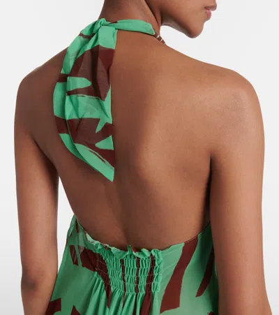 Johanna Ortiz Tactile Winds Maxi Dress Swim Palm Stripes Burgundy Mint In Green