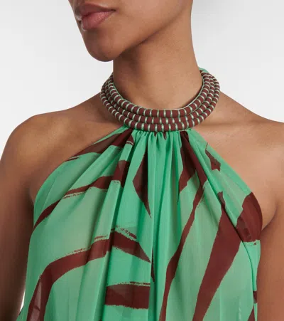 Johanna Ortiz Tactile Winds Maxi Dress Swim Palm Stripes Burgundy Mint In Green