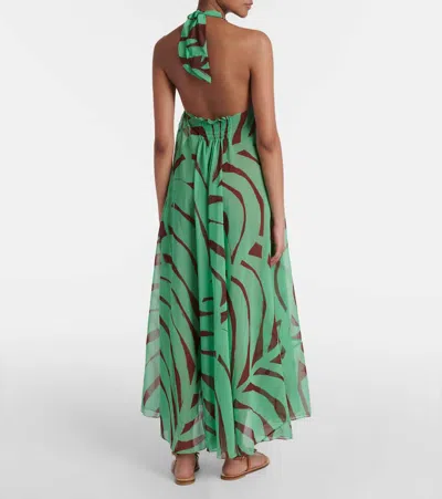 Johanna Ortiz Tactile Winds Maxi Dress Swim Palm Stripes Burgundy Mint In Green