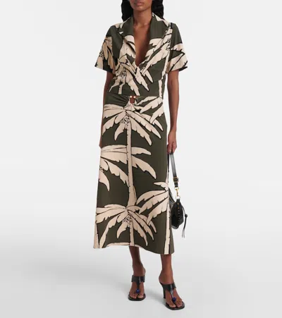 Johanna Ortiz Printed Gathered Terry Maxi Skirt In Green