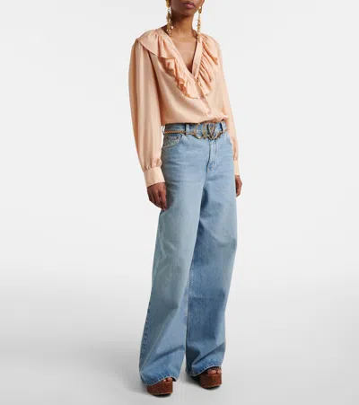 Chloé Maxime Leather Slingback Platform Sandals In Black