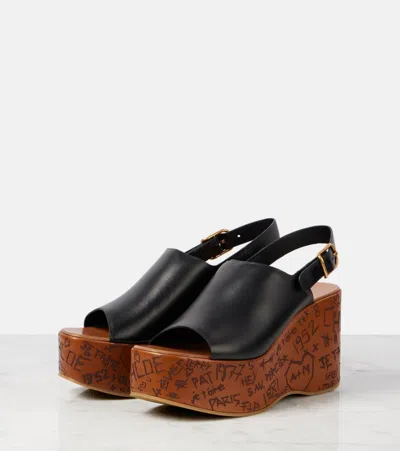 Chloé Maxime Leather Slingback Platform Sandals In Black