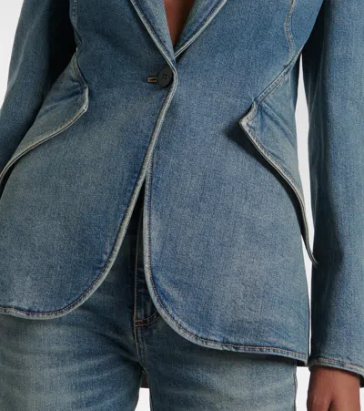 Alexander Mcqueen Single-breasted Denim Blazer In Blue