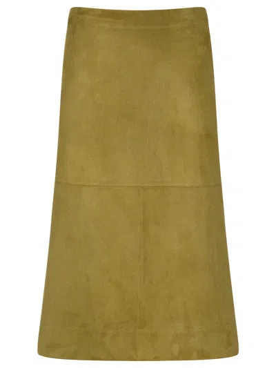 Bottega Veneta Suede Leather Midi Skirt Clothing In Green