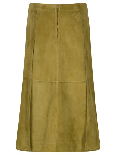 Bottega Veneta Suede Leather Midi Skirt Clothing In Green