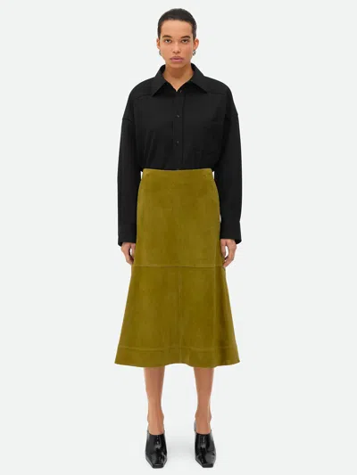 Bottega Veneta Suede Leather Midi Skirt Clothing In Green