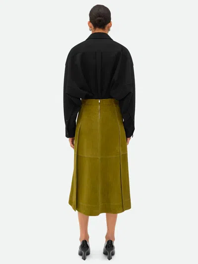Bottega Veneta Suede Leather Midi Skirt Clothing In Green