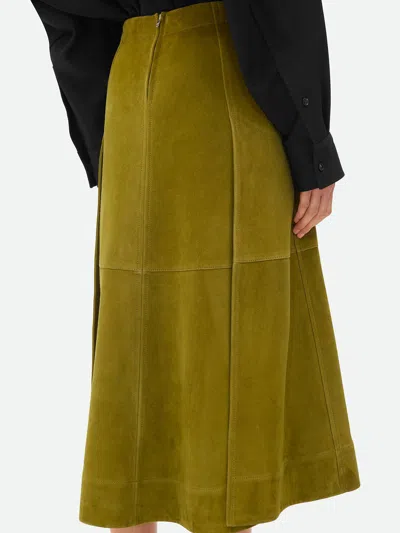 Bottega Veneta Suede Leather Midi Skirt Clothing In Green