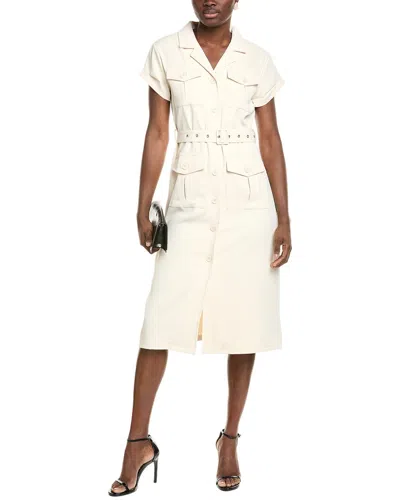 Gracia Button-down Belted Midi Dress In White