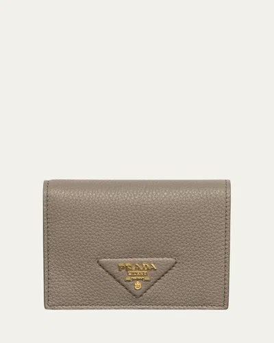 Prada Small Leather Bifold Wallet In F0jds Argilla 1