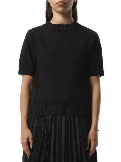Sacai X Women's Nylon Twill X Knit Short-sleeve Pullover In Black