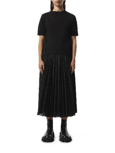 Sacai X Women's Nylon Twill X Knit Short-sleeve Pullover In Black