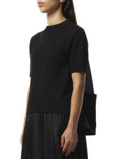 Sacai X Women's Nylon Twill X Knit Short-sleeve Pullover In Black