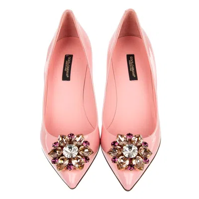 Dolce & Gabbana Crystal Embellished Suede Pumps In Pink