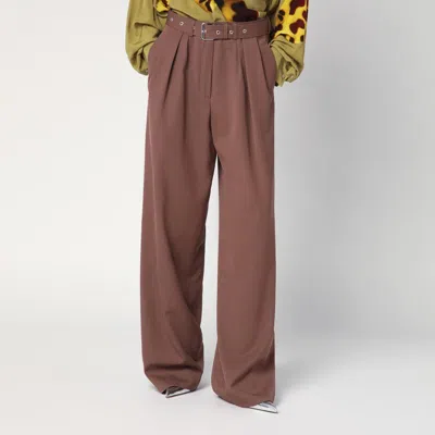 Dries Van Noten Belted Wool Gabardine Wide-leg Pants In Brown