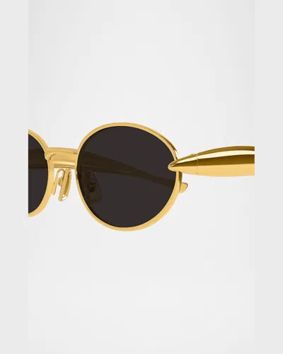 Bottega Veneta Bv1386s Sardine Linea Signature Icons 001 Gold Grey Sunglasses In Gold