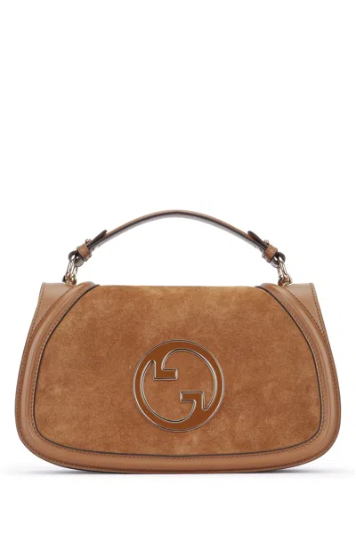Gucci Large Structured Suede Handbag With Top Handle In Brown