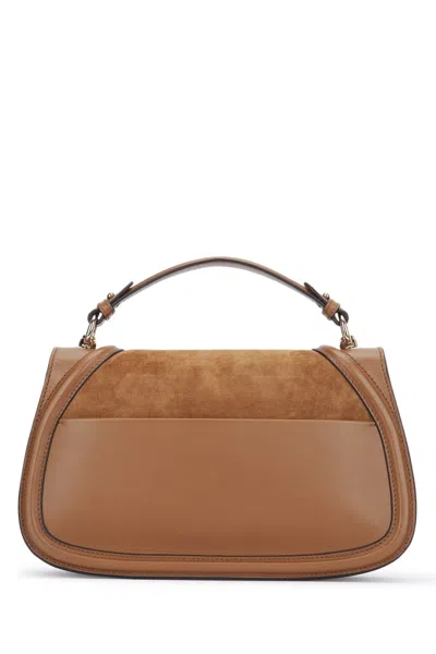 Gucci Large Structured Suede Handbag With Top Handle In Brown