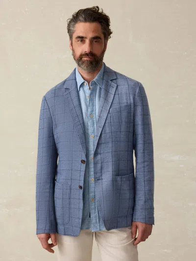 Faherty Movement Linen-blend Blazer In Storm Cape Windowpane