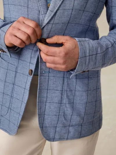 Faherty Movement Linen-blend Blazer In Storm Cape Windowpane