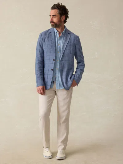 Faherty Movement Linen-blend Blazer In Storm Cape Windowpane