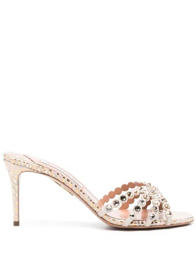Aquazzura Tequila Studded Open Toe Mules In Gold