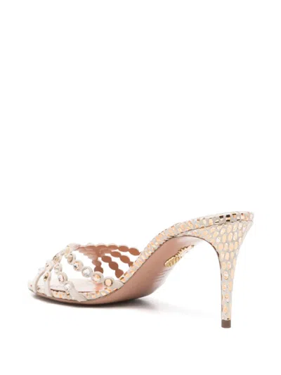 Aquazzura Tequila Studded Open Toe Mules In Gold