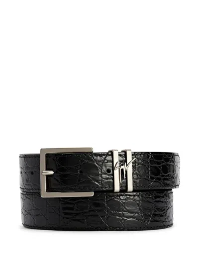 Giuseppe Zanotti Teodore Crocodile-embossed Belt In Blue