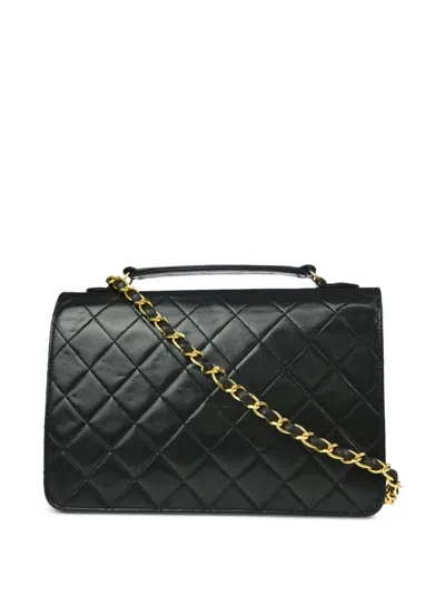 Pre-owned Chanel 1990 Double Turn-lock Handbag In Black