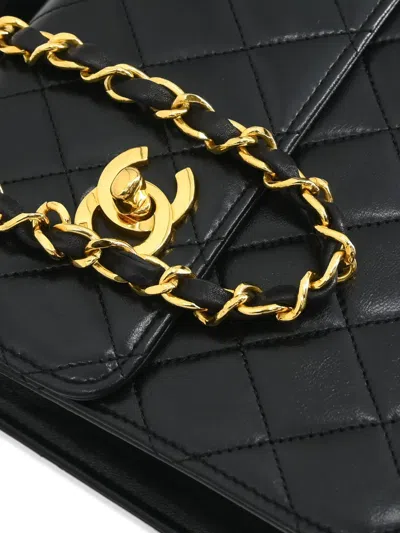 Pre-owned Chanel 1990 Double Turn-lock Handbag In Black