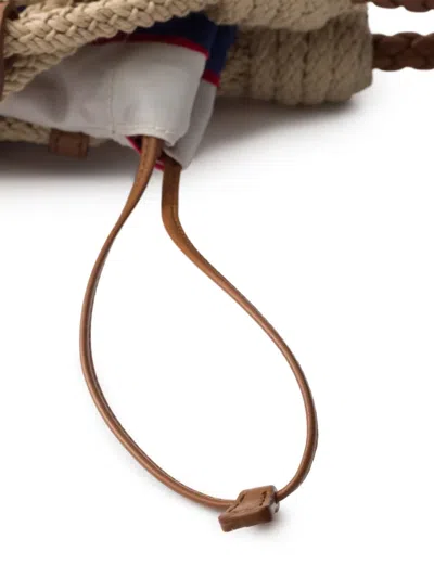 Prada Mesh Handbag With Braided Handles And Knotted Net Design In Neutrals