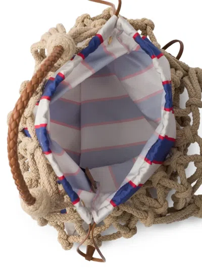 Prada Mesh Handbag With Braided Handles And Knotted Net Design In Neutrals