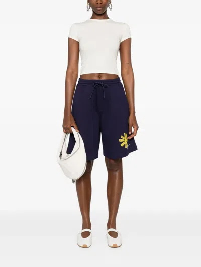 Msgm Embroidered Shorts In Blue