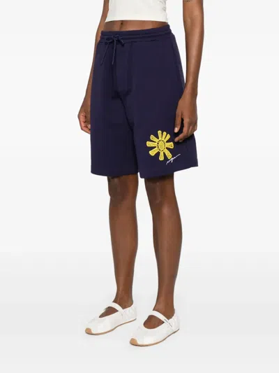 Msgm Embroidered Shorts In Blue