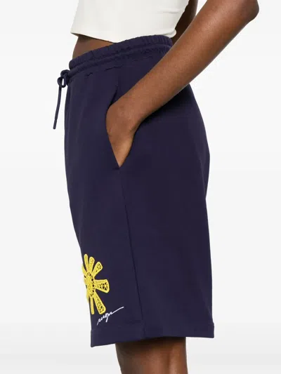 Msgm Embroidered Shorts In Blue