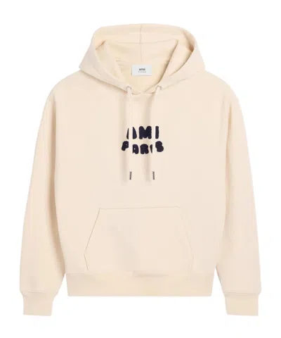 Ami Alexandre Mattiussi Ami Paris Logo Cotton Hoodie In Neutral