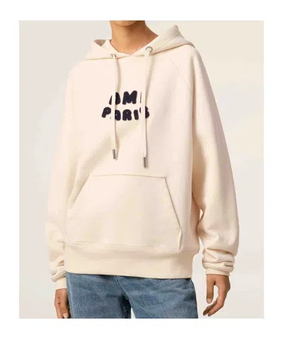 Ami Alexandre Mattiussi Ami Paris Logo Cotton Hoodie In Neutral