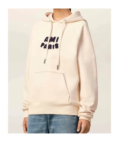 Ami Alexandre Mattiussi Ami Paris Logo Cotton Hoodie In Neutral