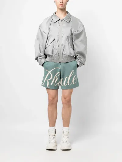 Rhude Sage Knit Script Shorts In Green