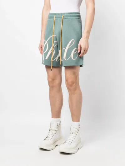 Rhude Sage Knit Script Shorts In Green