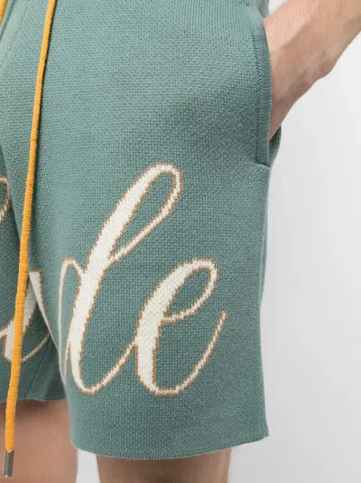 Rhude Sage Knit Script Shorts In Green