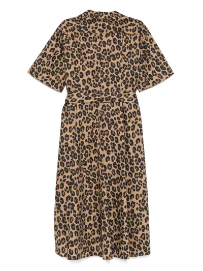 Aspesi Long Dress With Short Sleeves Spotted In Brown