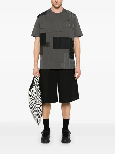 Junya Watanabe Patchwork Cotton Jersey T-shirt In Grey
