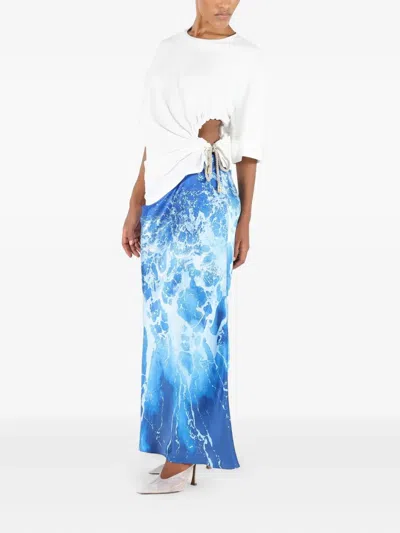 Roberto Cavalli T-shirt Mit Wall-print Und Knoten In White