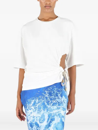 Roberto Cavalli T-shirt Mit Wall-print Und Knoten In White