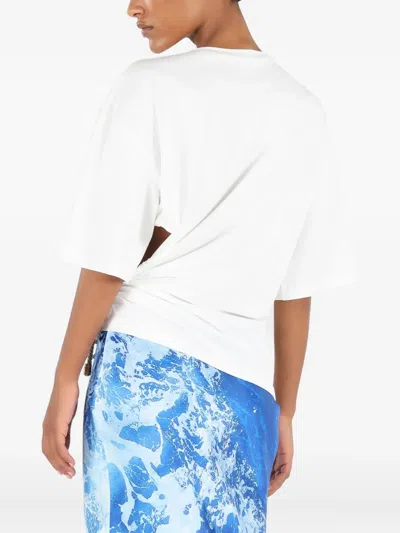 Roberto Cavalli T-shirt Mit Wall-print Und Knoten In White