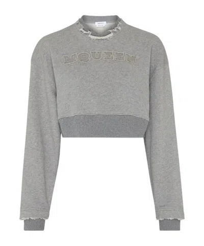 Alexander Mcqueen Alexander Mc Queen Logo Cotton Cropped Sweatshirt In Grey