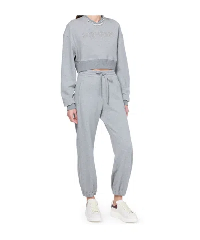 Alexander Mcqueen Alexander Mc Queen Logo Cotton Cropped Sweatshirt In Grey